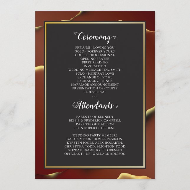 🤵 Burgundy Gold Elegant Inky Abstract Wedding   Program (Back)