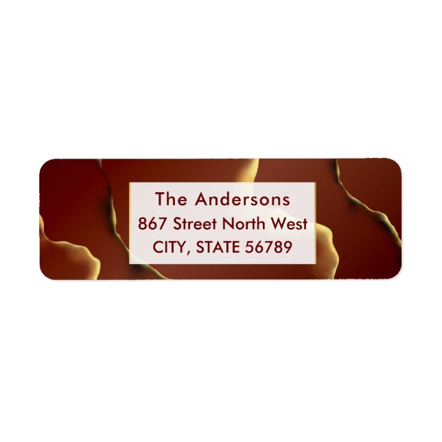 🤵 Burgundy Gold Elegant Inky Abstract Wedding   Return Address Label (Front)