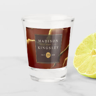 🤵 Burgundy Gold Elegant Inky Abstract Wedding Shot Glass