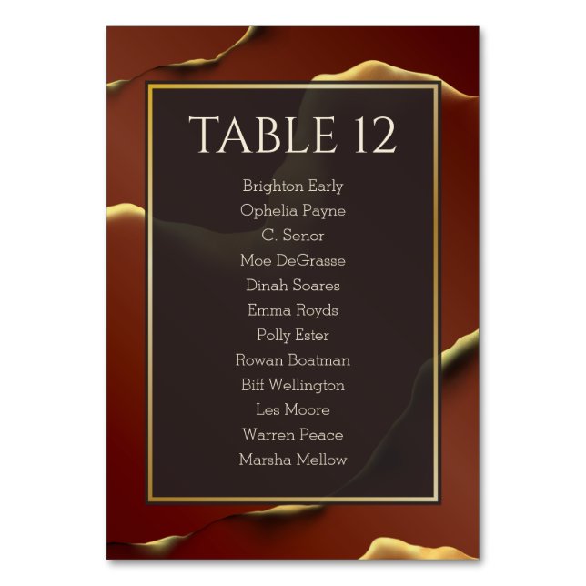 🤵 Burgundy Gold Elegant Inky Abstract Wedding   Table Number (Front)