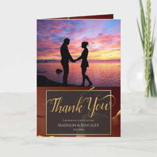 🤵 Burgundy Gold Elegant Inky Abstract Wedding   Thank You Card