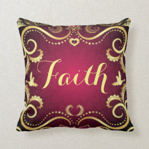 Burgundy Gold Faith Pattern Print Design Cushion
