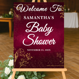 Burgundy Gold Fall Baby Shower Welcome Acrylic Sign