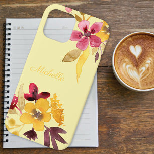 Burgundy Gold Fall Blooms Monogram iPhone 12 Case