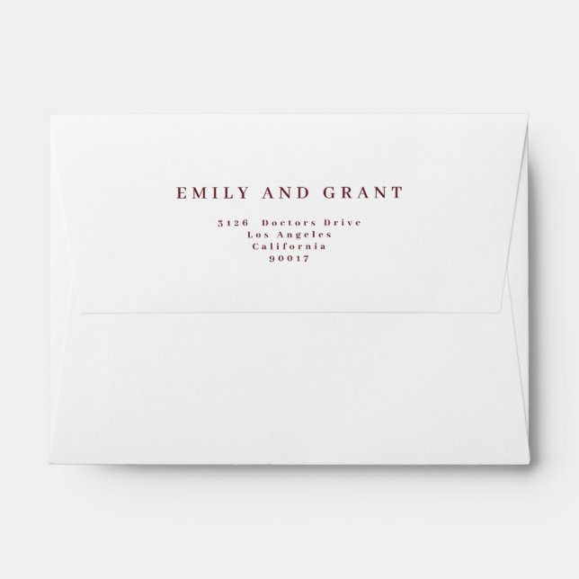 Burgundy & Gold Fall Calligraphy Wedding Address Envelope (Back (Top Flap))
