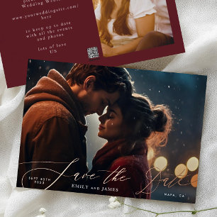 Burgundy & Gold Fall Calligraphy Wedding Photo