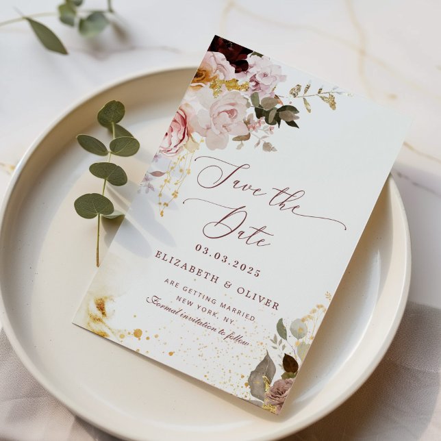 Burgundy gold fall elegant Save the date Invitation (Creator Uploaded)