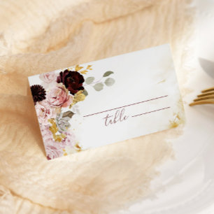 Burgundy gold fall wedding place cards