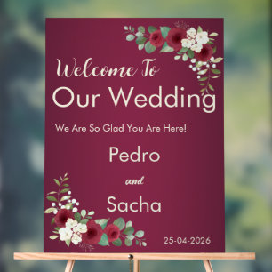 Burgundy Gold Fall Winter Garden Wedding Acrylic  Sign