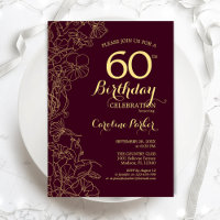 Burgundy Gold Floral 60th Birthday Party