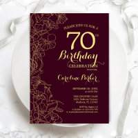 Burgundy Gold Floral 70th Birthday Party