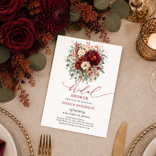 Burgundy Gold Floral autumn boho greenery bridal s Invitation
