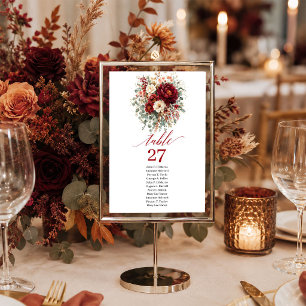 Burgundy Gold Floral Autumn Boho table number sign