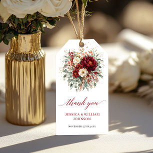Burgundy Gold Floral Autumn Boho wedding favour ta Gift Tags