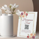 Burgundy Gold Floral Autumn Wedding Honeymoon Fund Pedestal Sign<br><div class="desc">Elegant burgundy floral wedding honeymoon fund sign with a beautiful peach peony watercolor flower bouquet decorating the gorgeous faux glitter gold frame surrounding the lovely typography and your custom website QR code.</div>