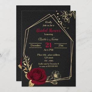burgundy gold floral black bridal shower invitation