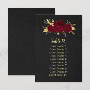 burgundy gold floral black seating chart card