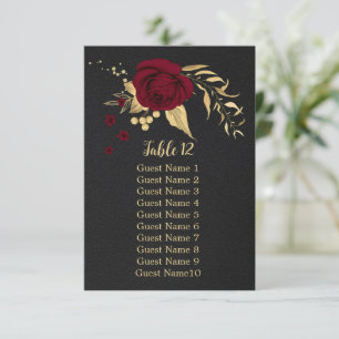 burgundy gold floral black seating chart card