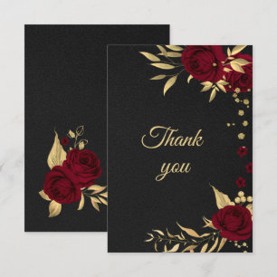 burgundy gold floral black thank you card
