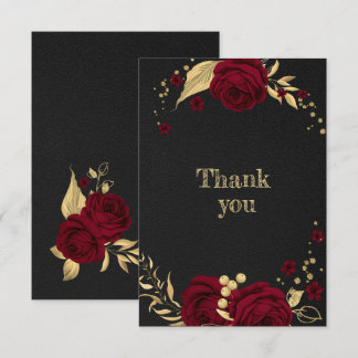 burgundy gold floral black thank you card