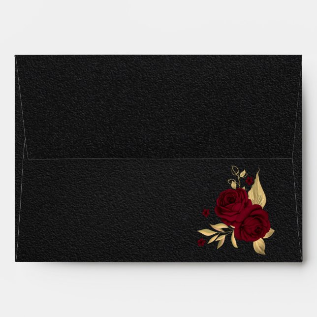 burgundy gold floral black wedding envelope (Back (Top Flap))