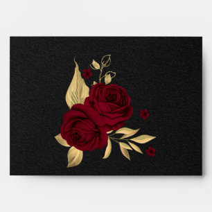burgundy gold floral black wedding envelope