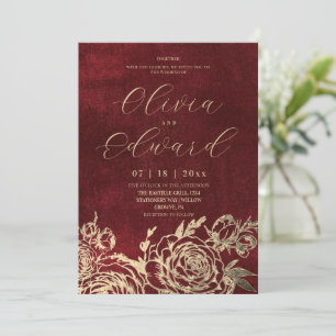 Burgundy Gold Floral Elegance Wedding Invitation