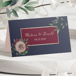 Burgundy Gold Floral Fall Wedding Place Card