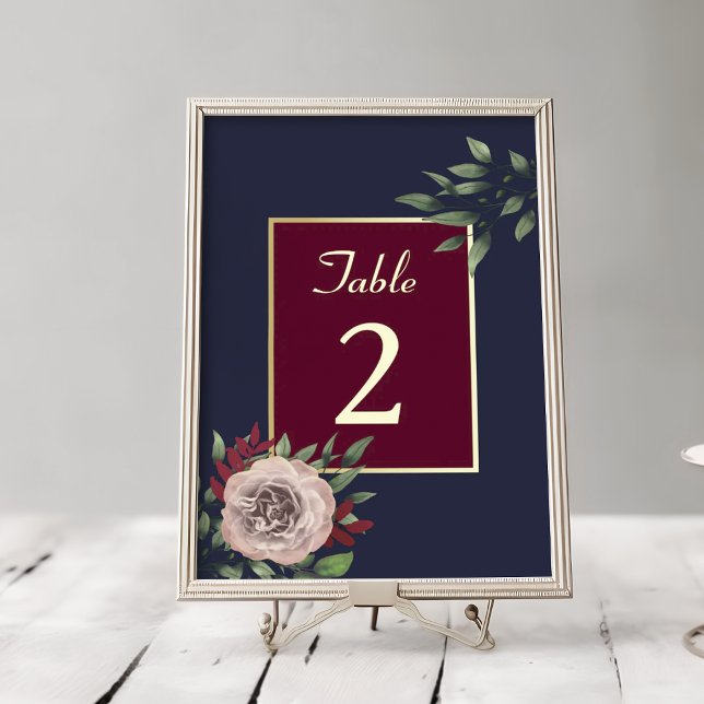 Burgundy Gold Floral Fall Wedding Table Number (Creator Uploaded)