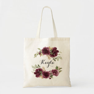 Burgundy Gold Floral Foliage Greenery Personalised Tote Bag