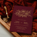 Burgundy Gold Floral Formal Wedding Invitation<br><div class="desc">This burgundy gold floral formal wedding invitation features a gorgeous sophisticated dark merlot backdrop with elegant gold calligraphy and gilded floral embellishments. The jewel-tone colour story and the golden botanical boho accents together with minimal delicate script create a regal and romantic modern aesthetic that strikes a perfect balance between classic...</div>