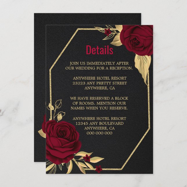 burgundy gold floral geometric black details enclosure card (Front/Back)