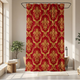 Burgundy & Gold Floral Geometric Damasks Shower Curtain