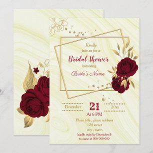 burgundy gold floral marble bridal shower invitation