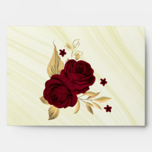 burgundy gold floral marble wedding envelope