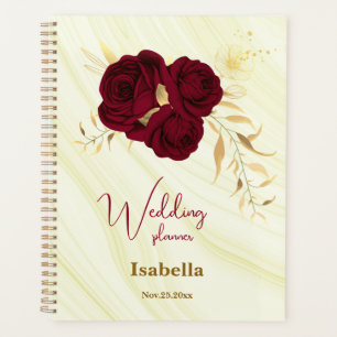 burgundy gold floral marble wedding planner