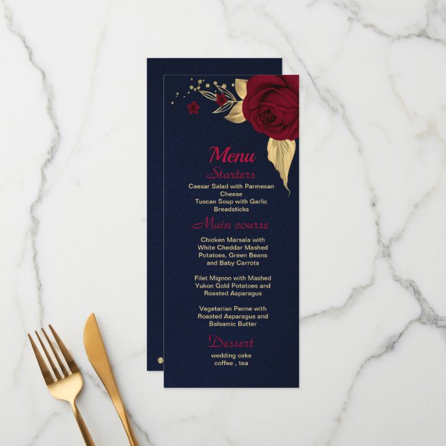 burgundy gold floral navy blue menu (Front/Back In Situ)