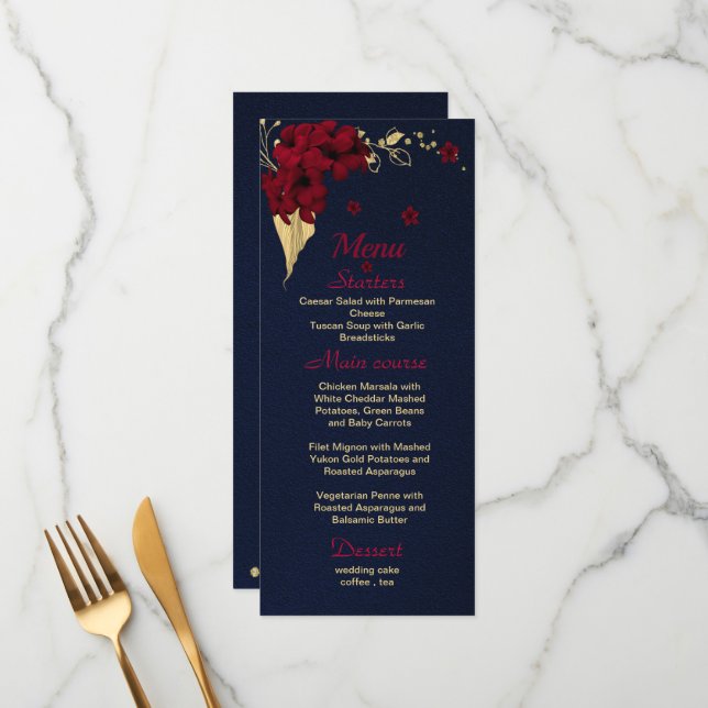 burgundy gold floral navy blue menu (Front/Back In Situ)