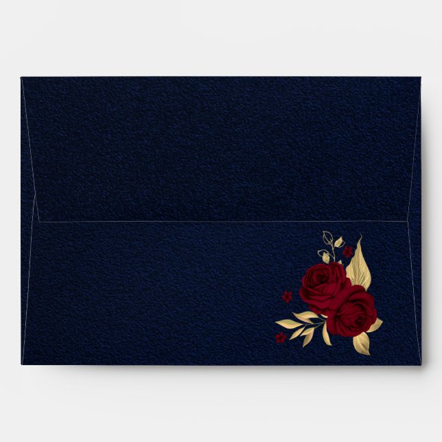 burgundy gold floral navy blue wedding envelope (Back (Top Flap))