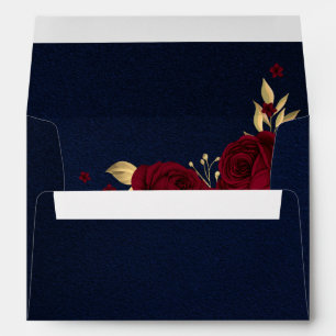 burgundy gold floral navy blue wedding envelope