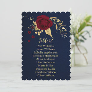 burgundy gold floral navy seating chart card