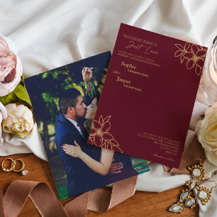 Burgundy Gold Floral Nothing Fancy Photo Wedding Invitation