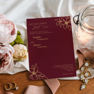 Burgundy Gold Floral Nothing Fancy Wedding Invitation