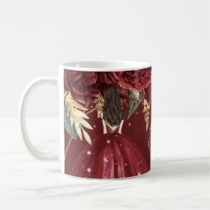 Burgundy Gold Floral Princess Quinceanera   Coffee Mug
