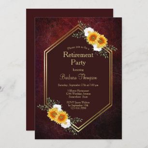 Burgundy Gold Floral Retirement Party Invitation