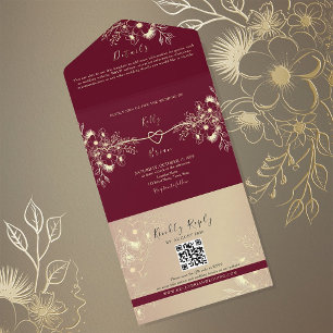 Burgundy Gold Floral Wedding All In One Invitation