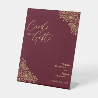 Burgundy Gold Floral Wedding Cards and Gifts Sign