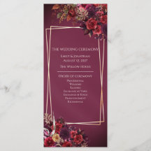 Burgundy Gold Floral Wedding Ceremony Program Card