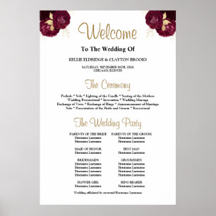 Burgundy/Gold Floral Wedding Ceremony Program Sign