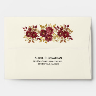 Burgundy Gold Floral Wedding Envelope